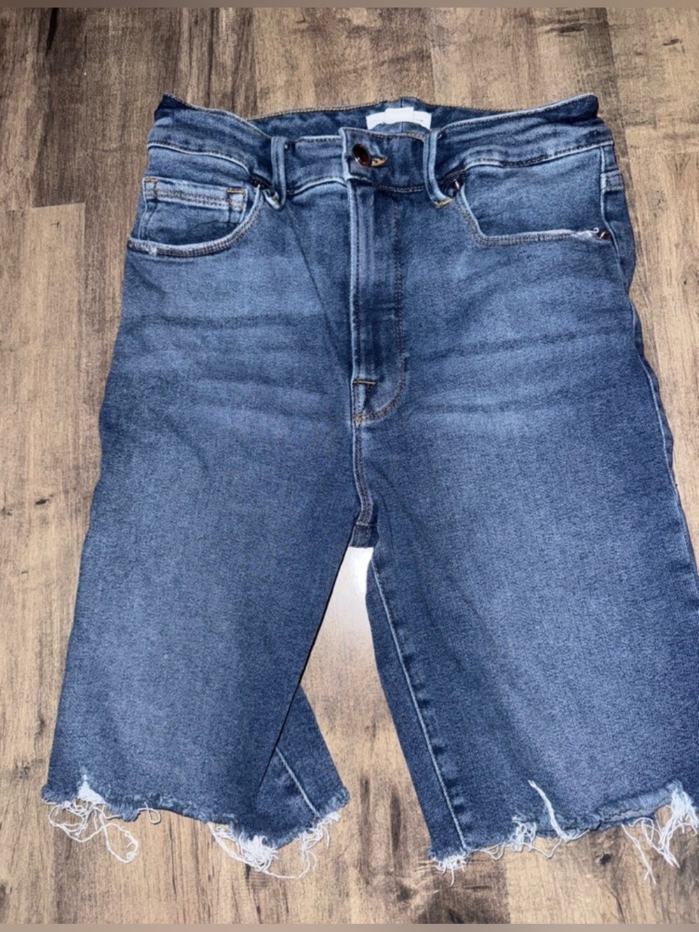 Good American Good Long Jean Shorts Sz 4/27 High Rise Cutoff Frayed NWOT